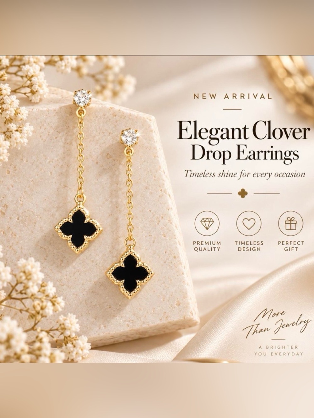 Designer Inspired Black Clover drop earrings